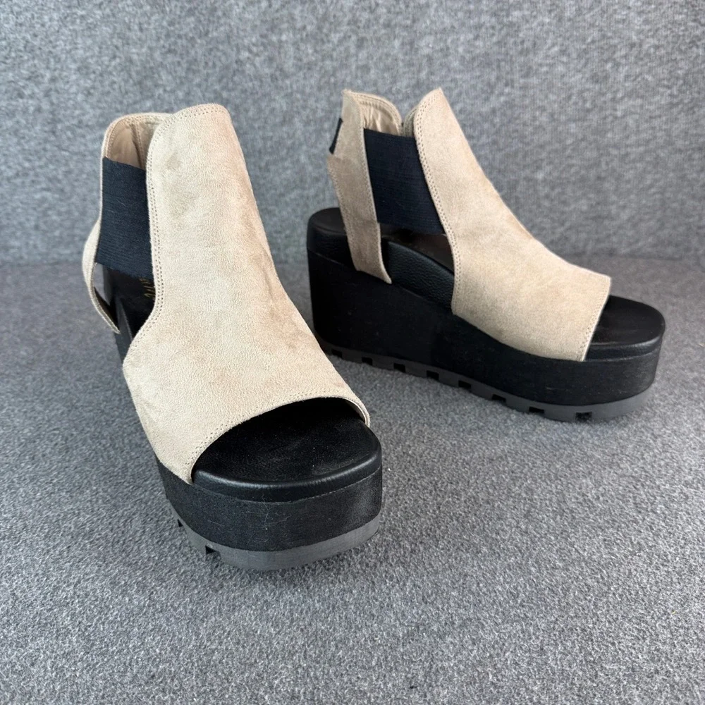 Coconuts by Matisse Ada‎ Suede Platform Wedge Sandals Womens 8M Black Lug Sole